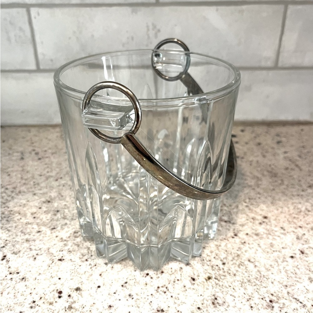 Italian Crystal Glass Mini Ice Bucket Removable Silver-Plated Bit Handle MCM